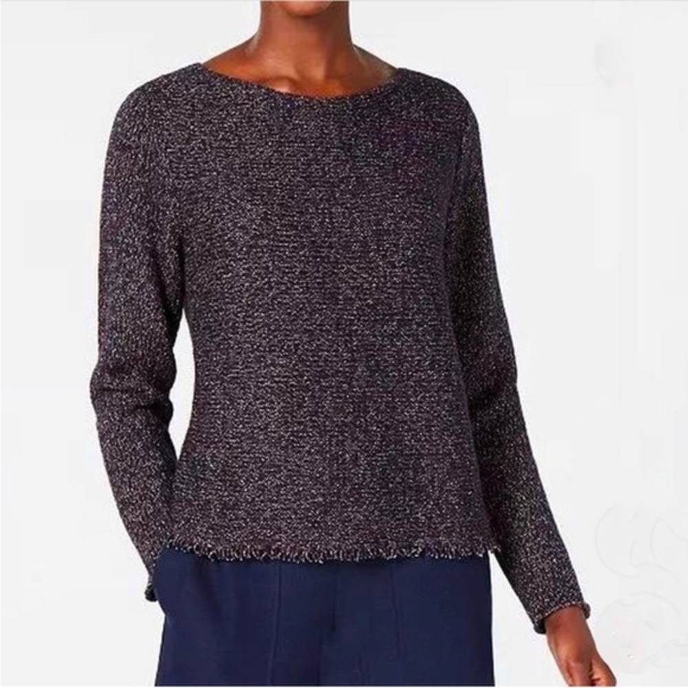 Eileen Fisher Navy and Cream Tweed Scarf